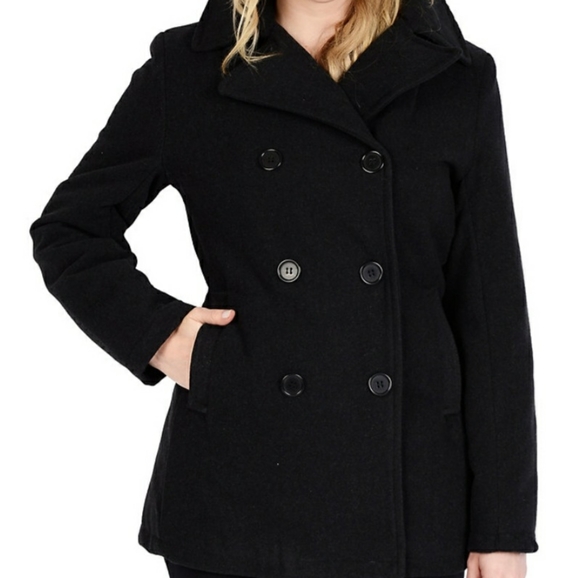 Croft & Barrow Black Wool Blend Peacoat Size Large - Picture 1 of 9